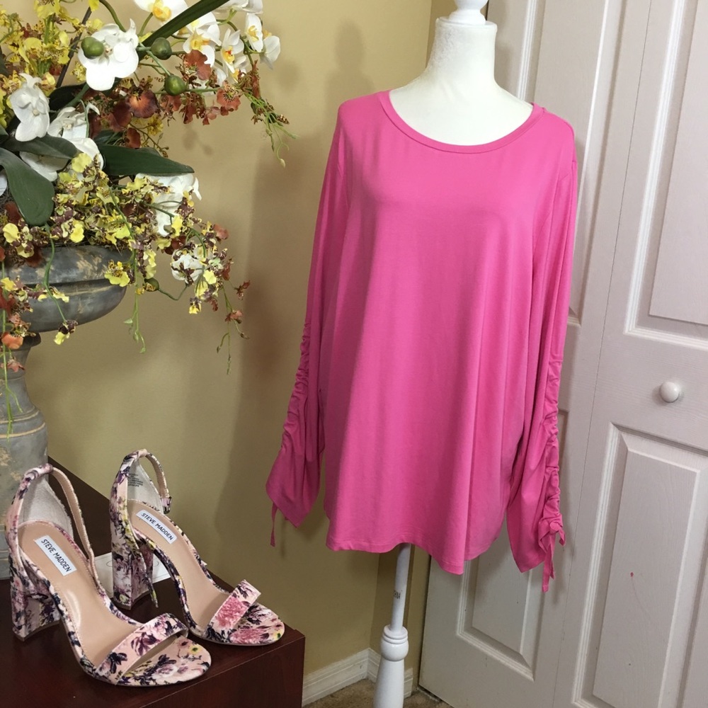 JUNAROSE LONG SLEEVE WITH LACE UP DETAIL TOP, PINK, SIZE XL‎ (NWT)